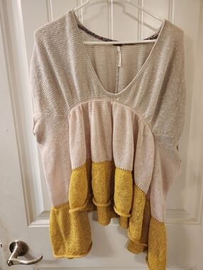 Free People Knit Colorblock Sweater | Boho Oversized Pullover | XS